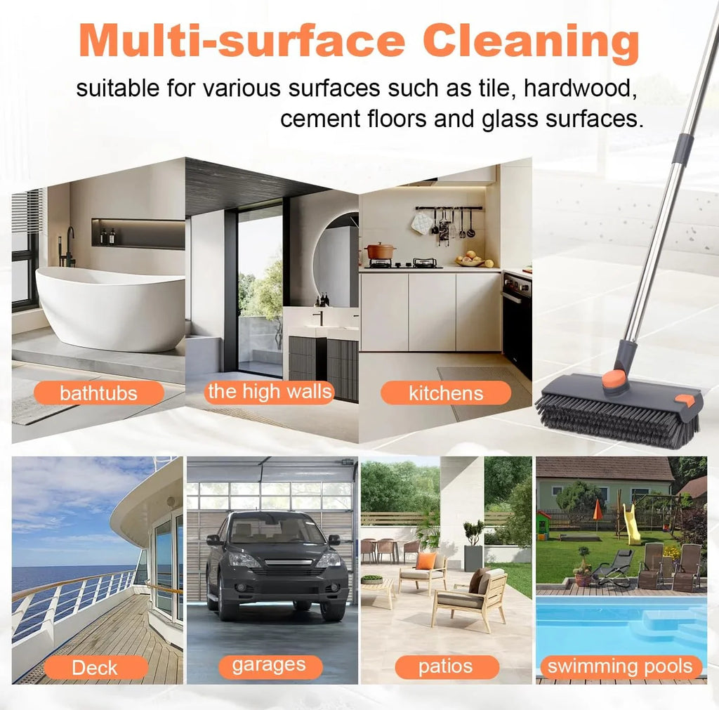 Floor Scrub Brush With Long Handle 3-In-1 Heavy Duty Scrubber