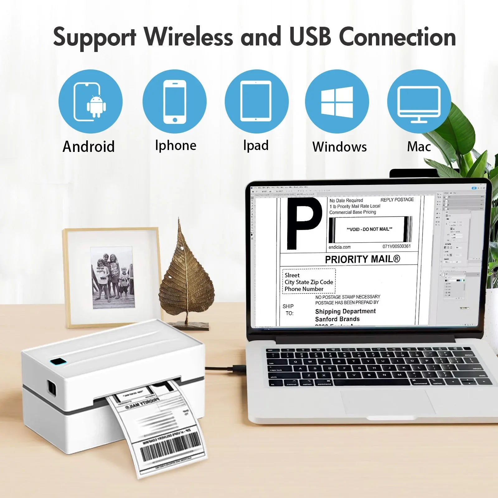 TakeYou Thermal Label Printer Portable No Ink USB Bluetooth 203DPI