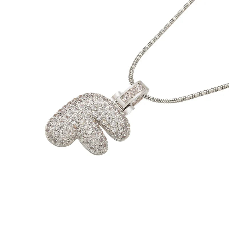 Silver Bubble Initial Letter Necklace | Customizable 26 Letters Pendant Jewelry for Women