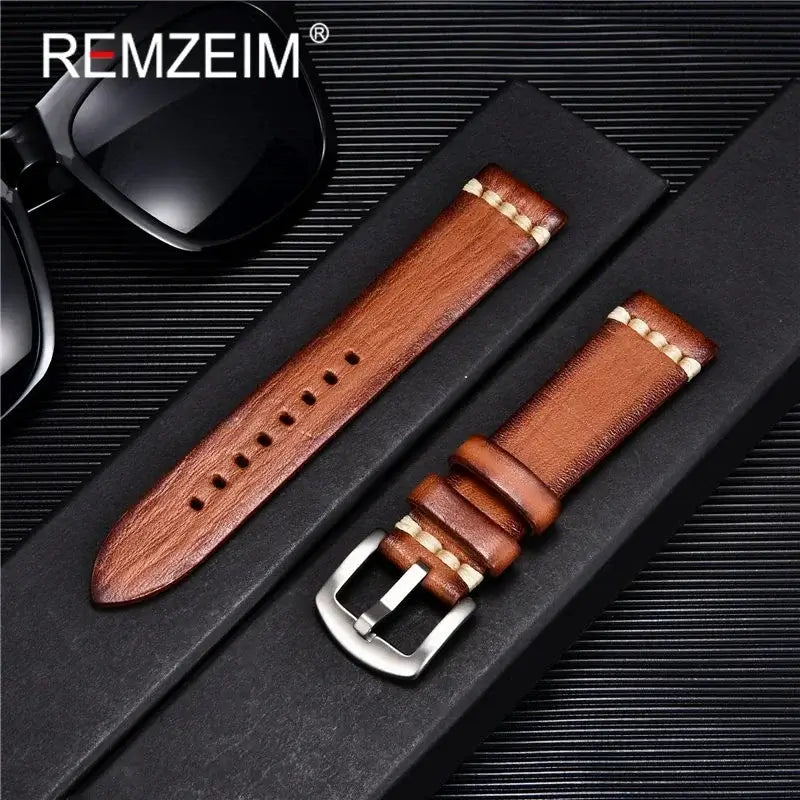 Garmin 18/20/22mm Quick Release Vintage Textured Leather Band with Accent Stitching