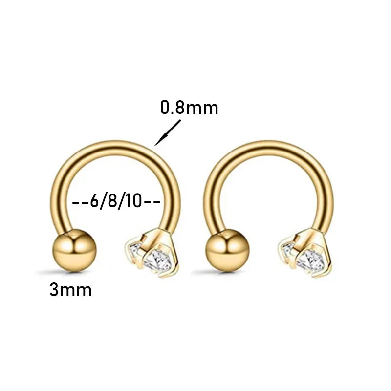 2pcs Stainless Steel Crystal CZ Tragus Piercing Helix Studs Earrings