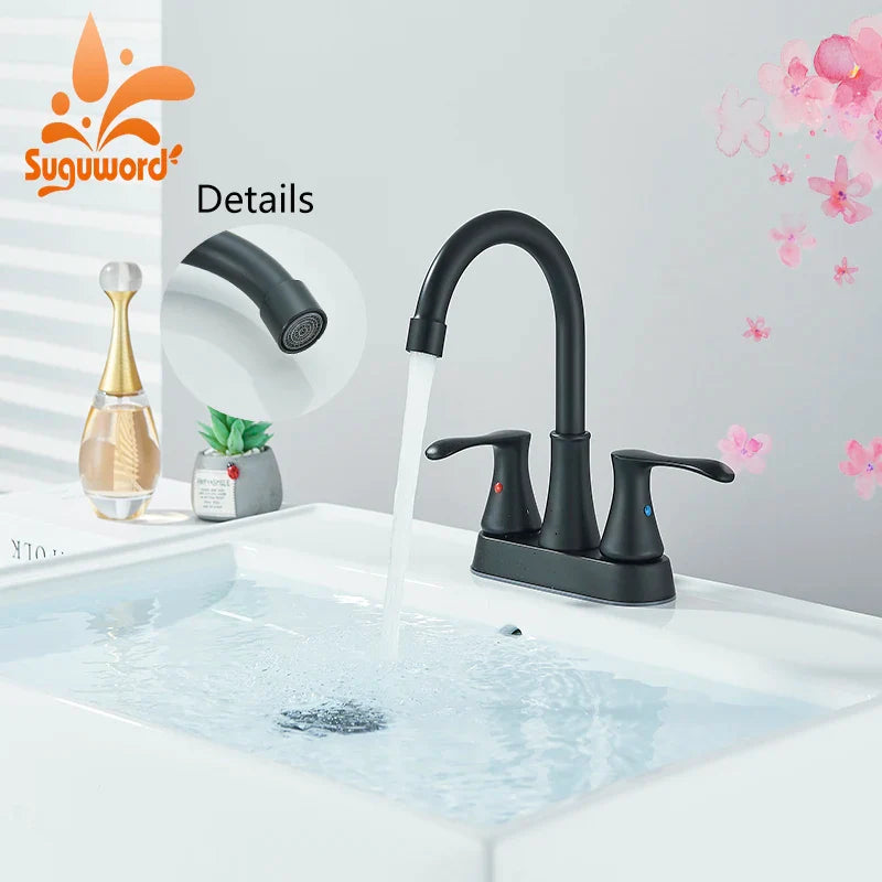 Suguword Bathroom Faucet Dual Handle Deck Mounted Brass