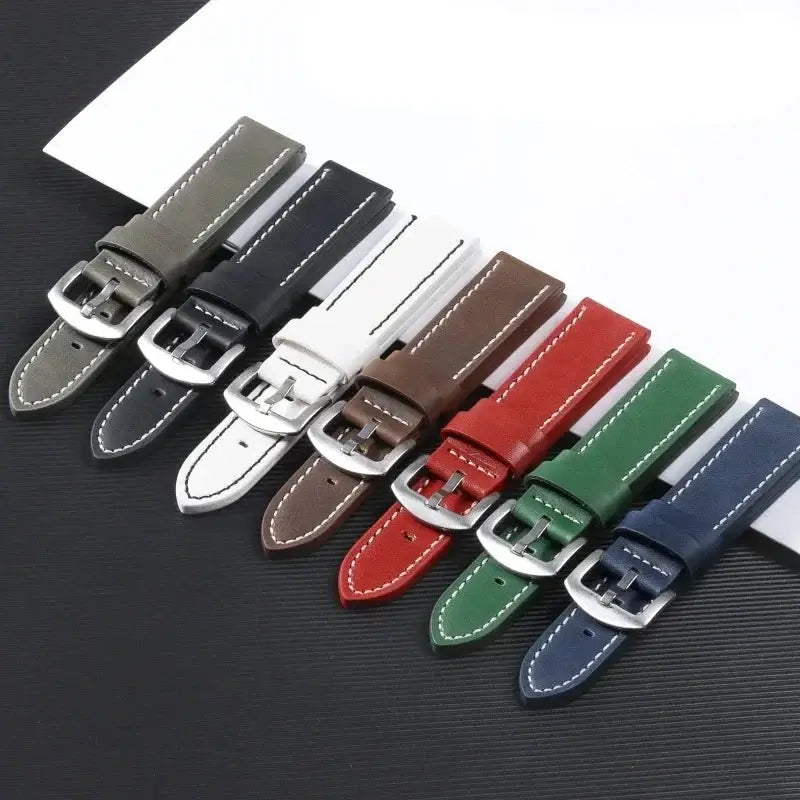 Garmin 18/20/22mm Quick Release Smooth Leather Band with Stitching Options