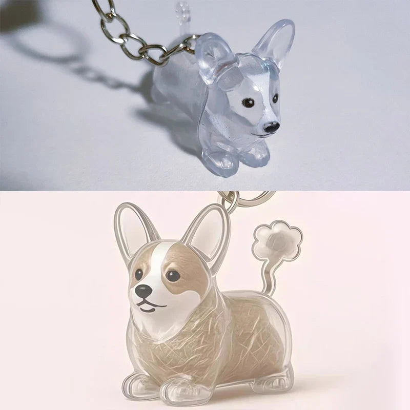 Clear Puppy Hair Memorial Keychain | Pet Fur Keepsake Capsule DIY Pendant