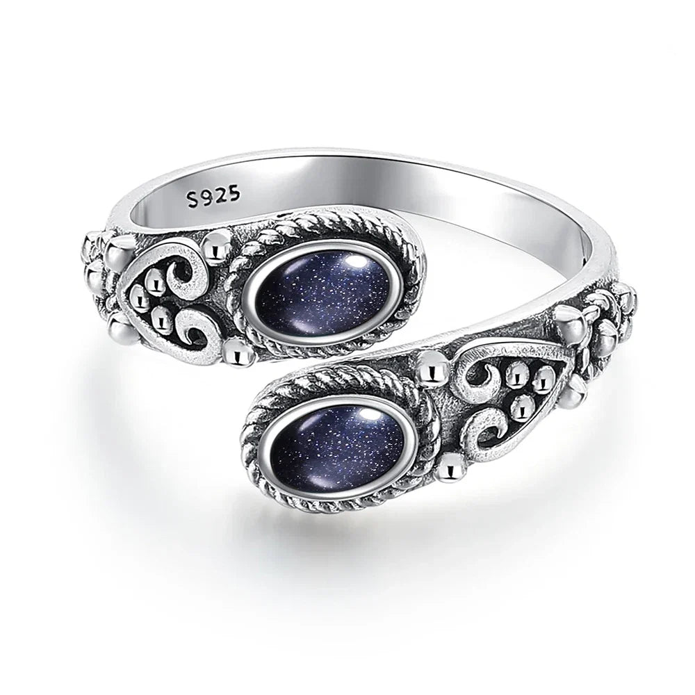 925 Vintage Silver Ring with Natural Moonstone 6*8mm Adjustable Rings