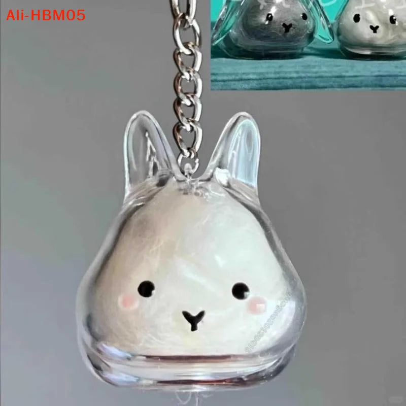 Transparent Rabbit Fur Storage Box Keychain | Pet Memorial Keepsake