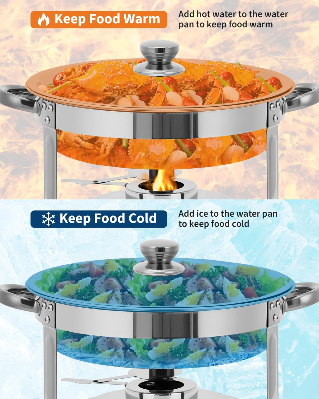 Stainless Steel Round Chafing Dish Buffet Set With Water Pans