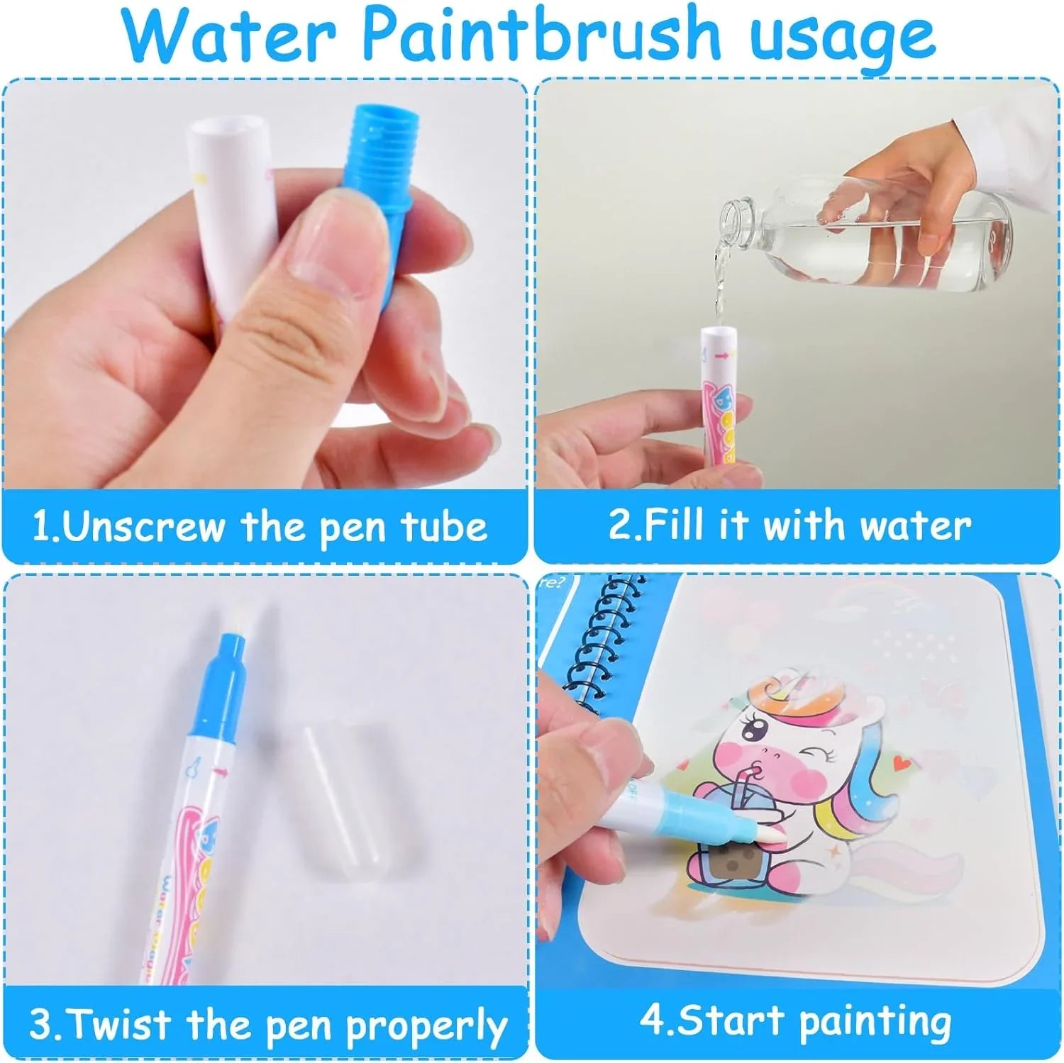 1PC Children Drawing Coloring Books Magic Water Drawing Book for Boys And Girls Gift Animal Cartoon Montessori Diy Painting Toys | Reusable Water Drawing Book