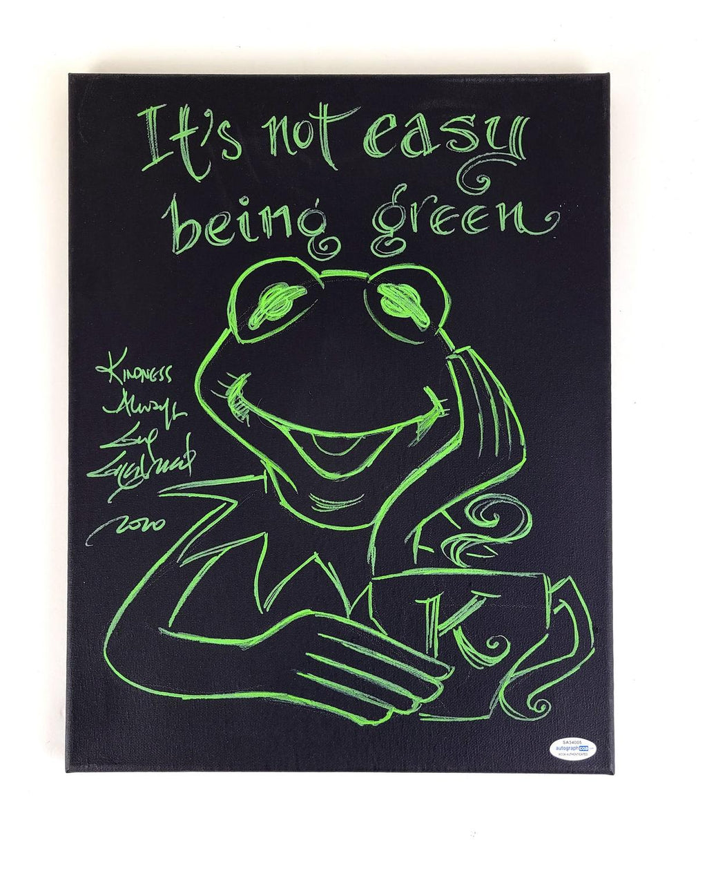 Guy Gilchrist Hand Drawn Signed Kermit Muppets Art Canvas ACOA