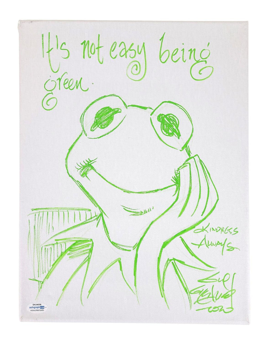 Guy Gilchrist Hand Drawn Signed Kermit Muppets Art Canvas ACOA