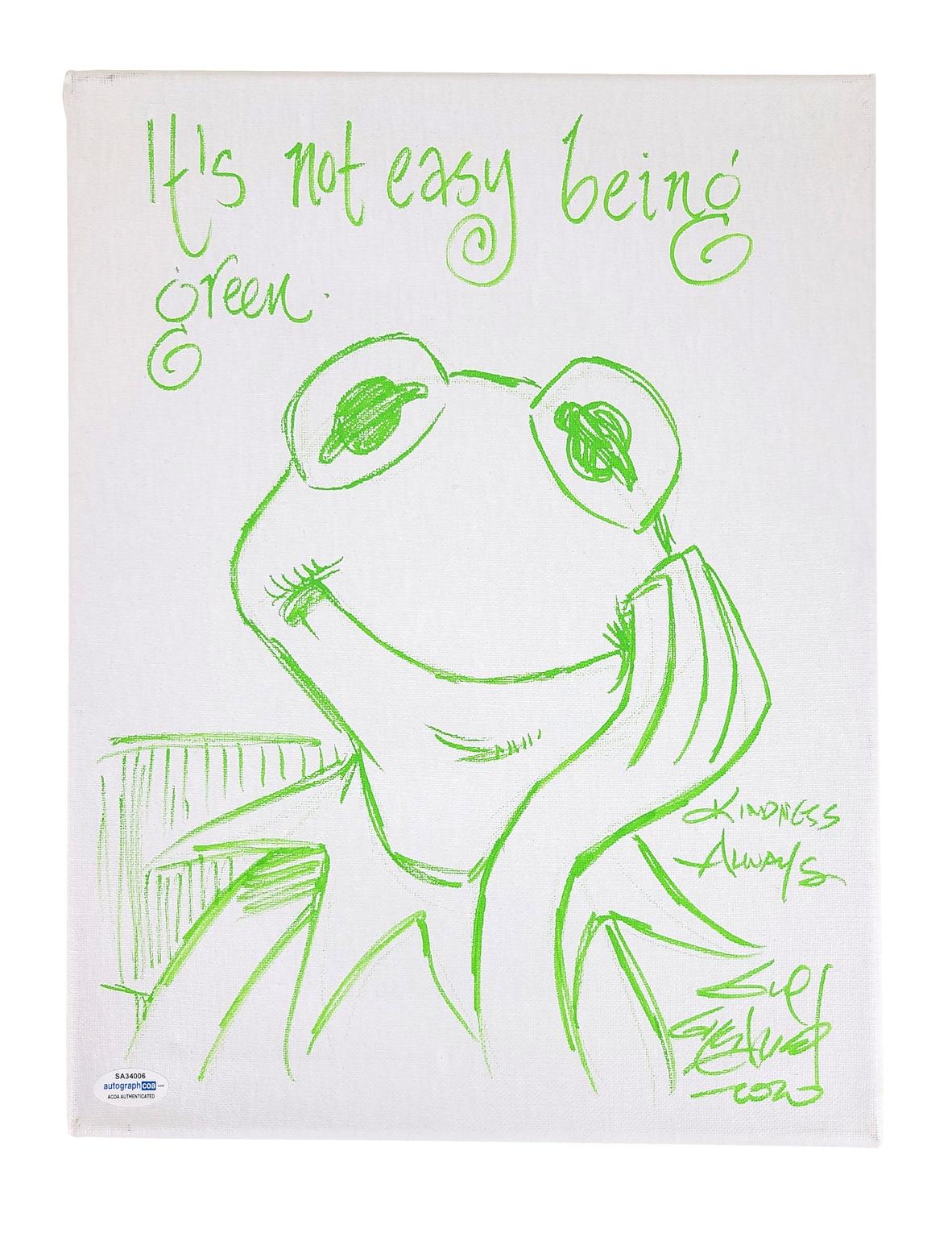 Guy Gilchrist Hand Drawn Signed Kermit Muppets Art Canvas ACOA