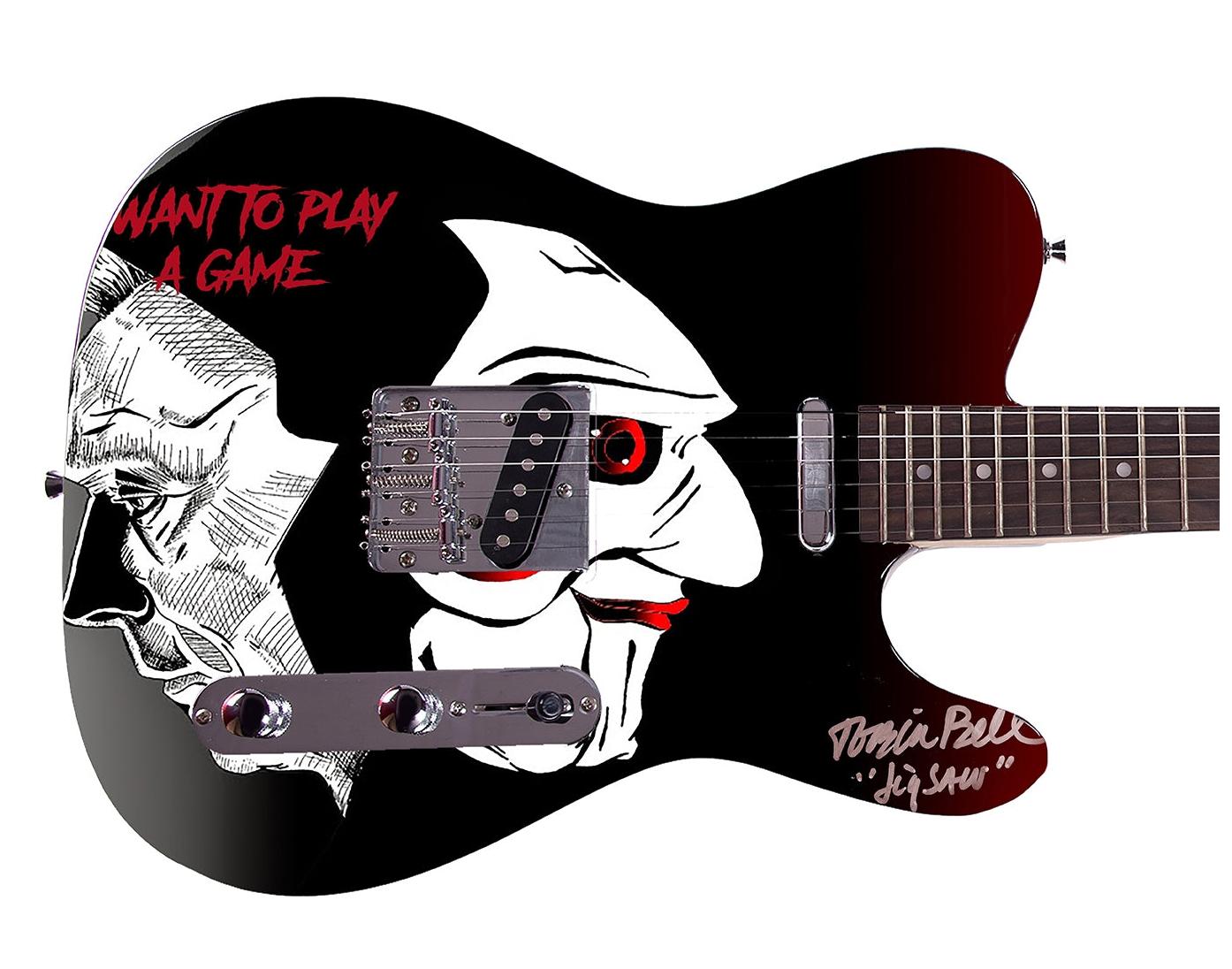 Tobin Bell Saw Jigsaw Movie Signed Custom Graphics Guitar ACOA