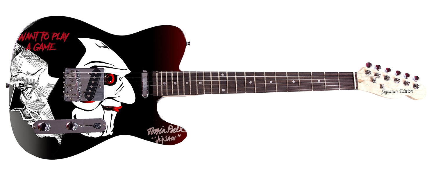 Tobin Bell Saw Jigsaw Movie Signed Custom Graphics Guitar ACOA