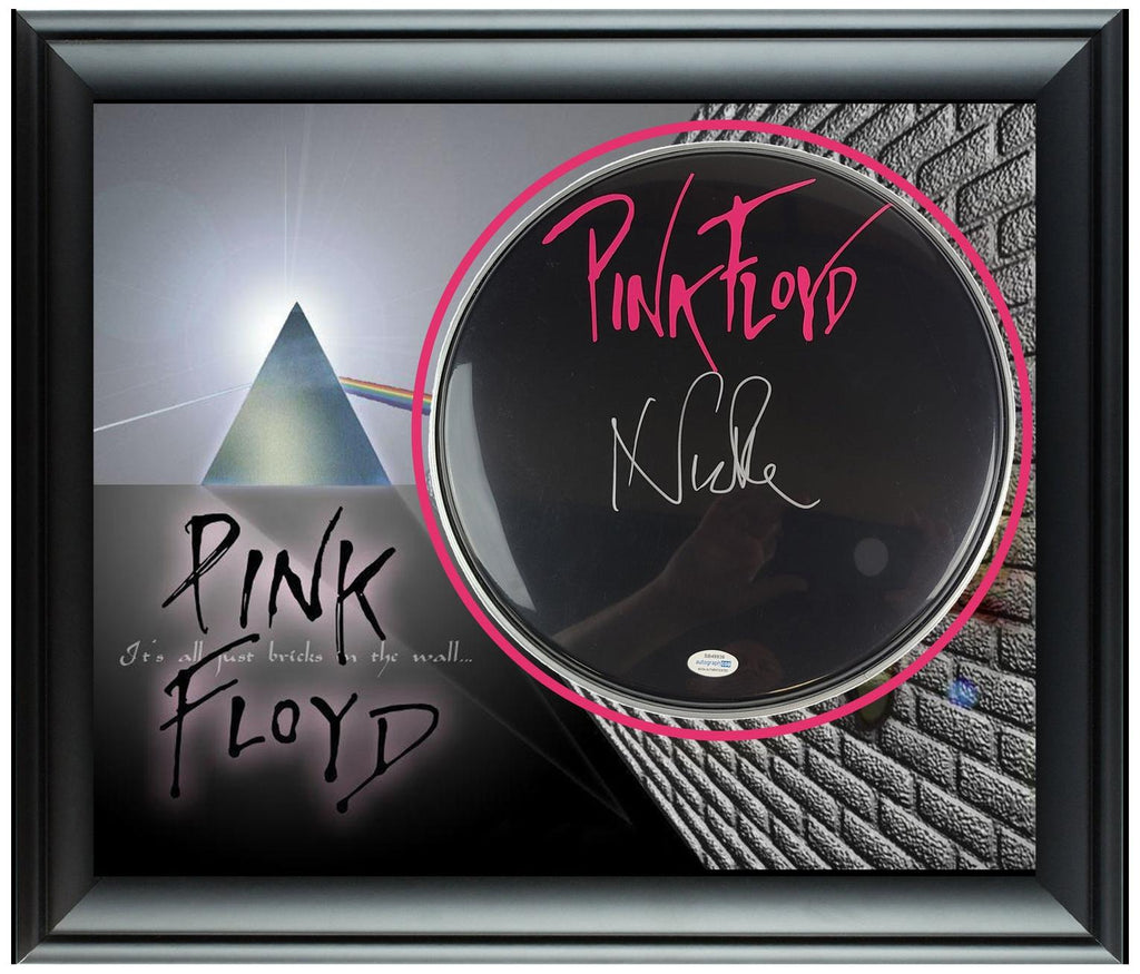 Pink Floyd Nick Mason Signed Custom Framed Drum Head Drumhead Display ACOA