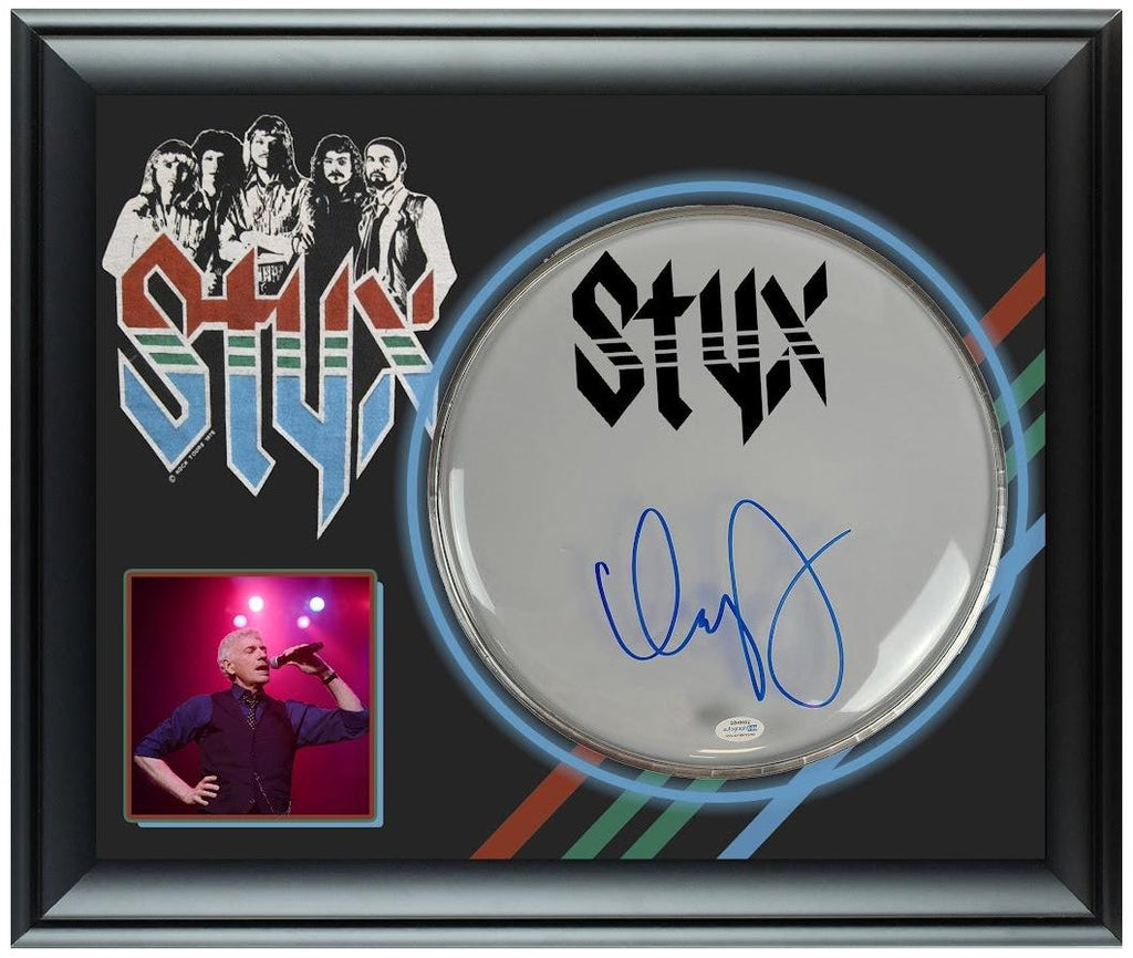 Styx Dennis DeYoung Signed Custom Framed Drum Head Drumhead Display ACOA