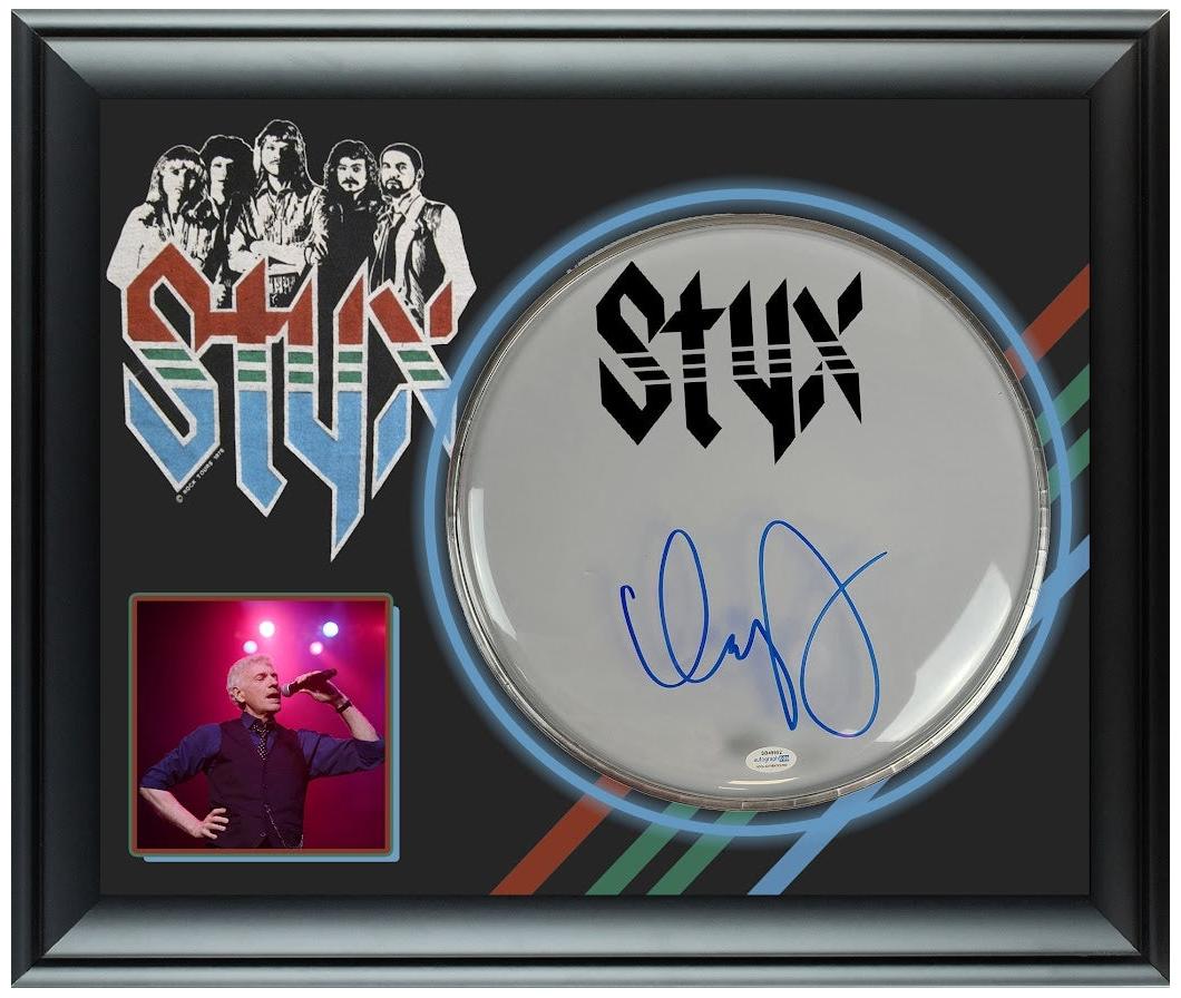 Styx Dennis DeYoung Signed Custom Framed Drum Head Drumhead Display ACOA