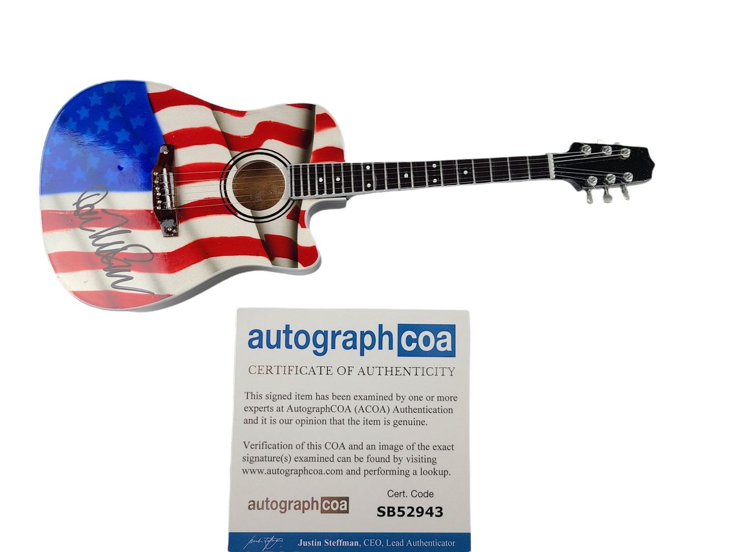 Don McLean Signed USA Flag Acoustic Axe Heaven Mini 1:4 Guitar American Pie