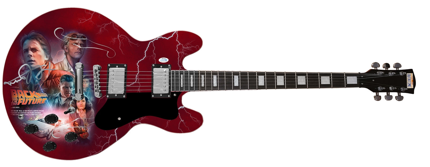 Michael J. Fox Signed Back To The Future Photo Graphics Guitar ACOA