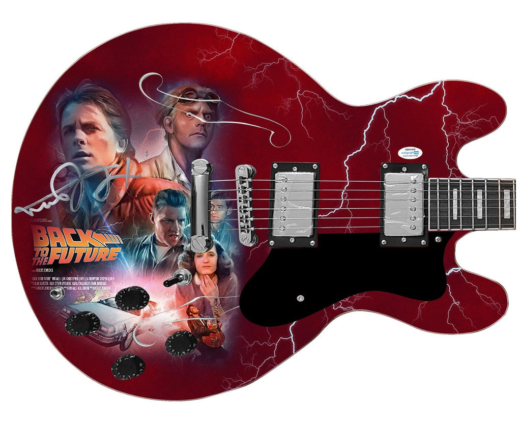 Michael J. Fox Signed Back To The Future Photo Graphics Guitar ACOA