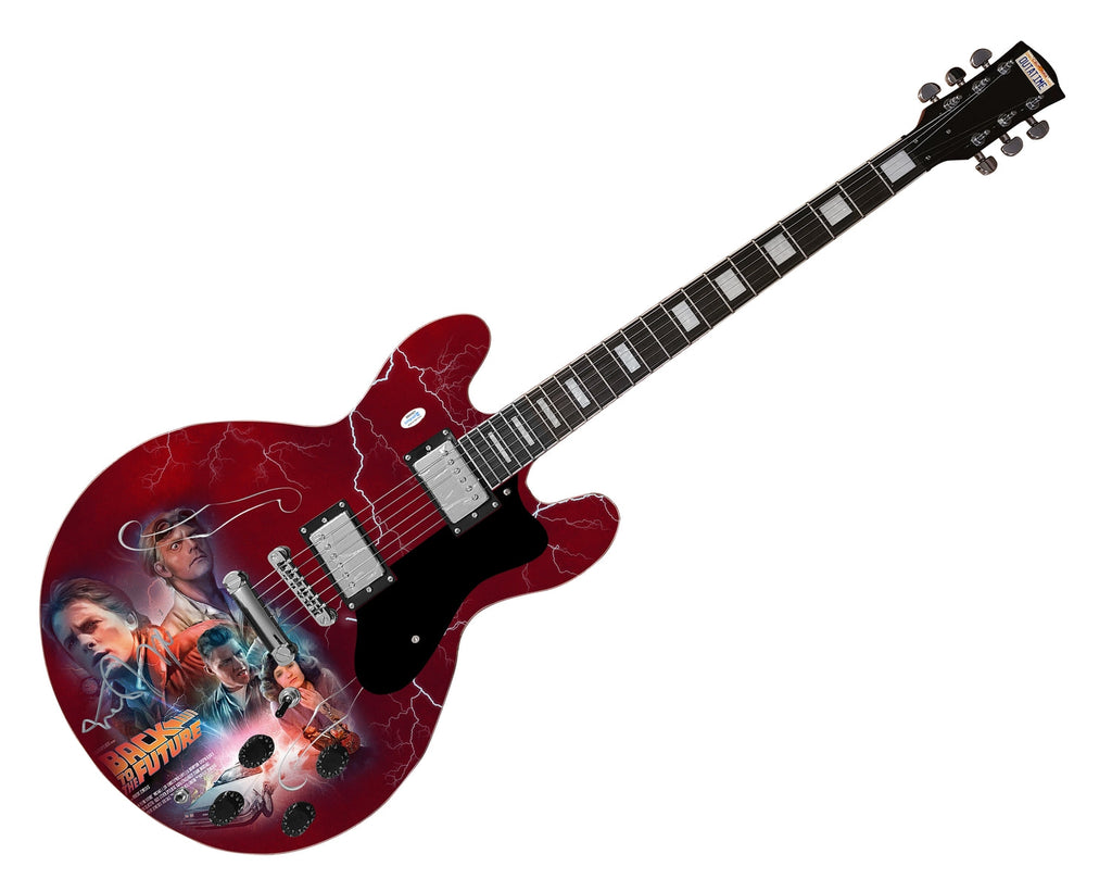 Michael J. Fox Signed Back To The Future Photo Graphics Guitar ACOA