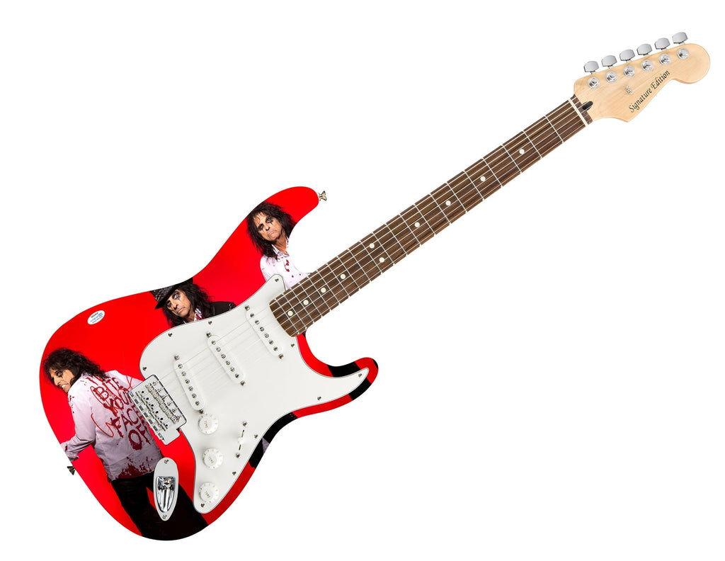 Alice Cooper Signed 3x Bloody Photo Graphics Strat Guitar ACOA