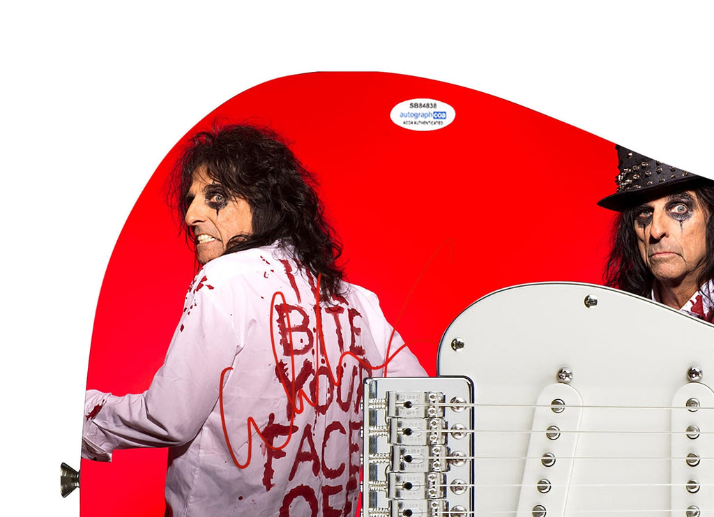 Alice Cooper Signed 3x Bloody Photo Graphics Strat Guitar ACOA