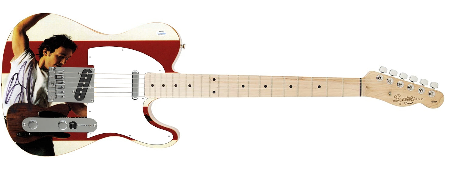 Bruce Springsteen Signed Fender Born In The USA Custom Graphics Photo Guitar