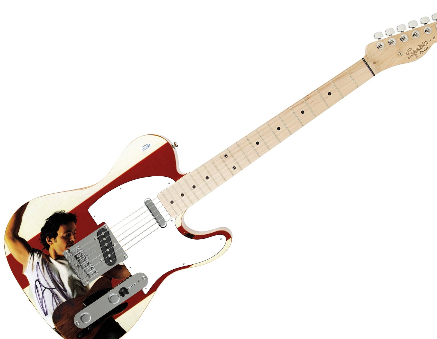 Bruce Springsteen Signed Fender Born In The USA Custom Graphics Photo Guitar