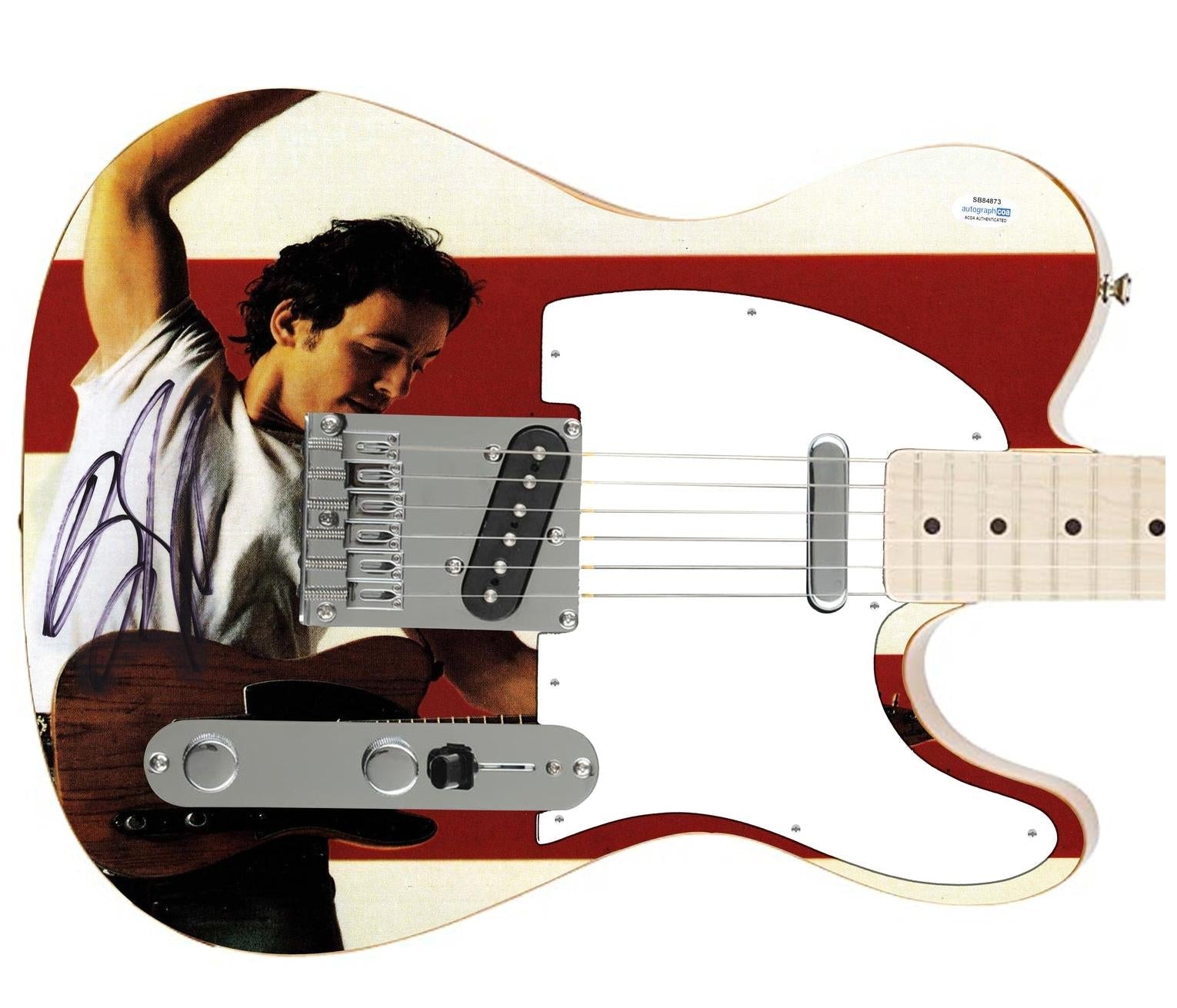 Bruce Springsteen Signed Fender Born In The USA Custom Graphics Photo Guitar