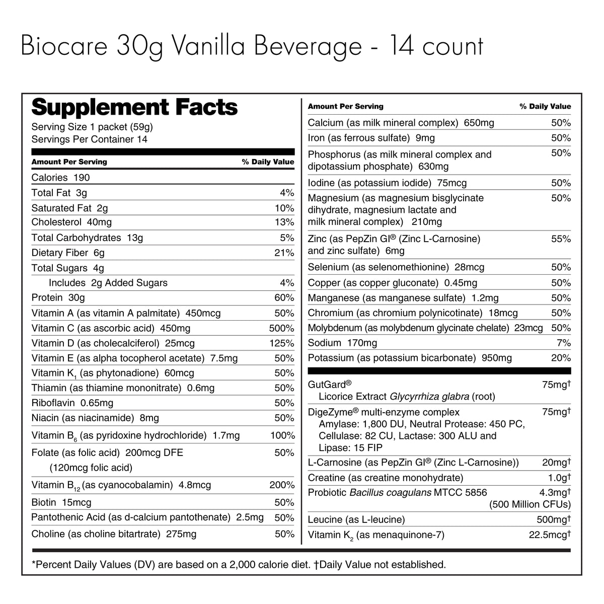 30G Protein Vanilla Biocare Dietary Beverage (14 Servings)