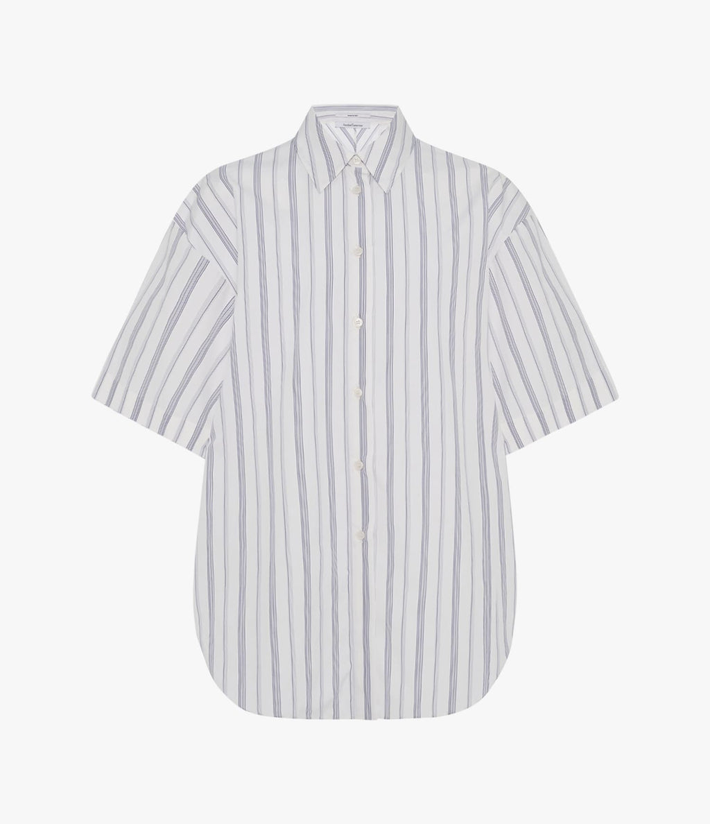 Short Sleeve Shirt | White/Navy Stripe