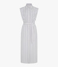 Sleeveless Pleat Back Tie Dress | White/Navy Stripe
