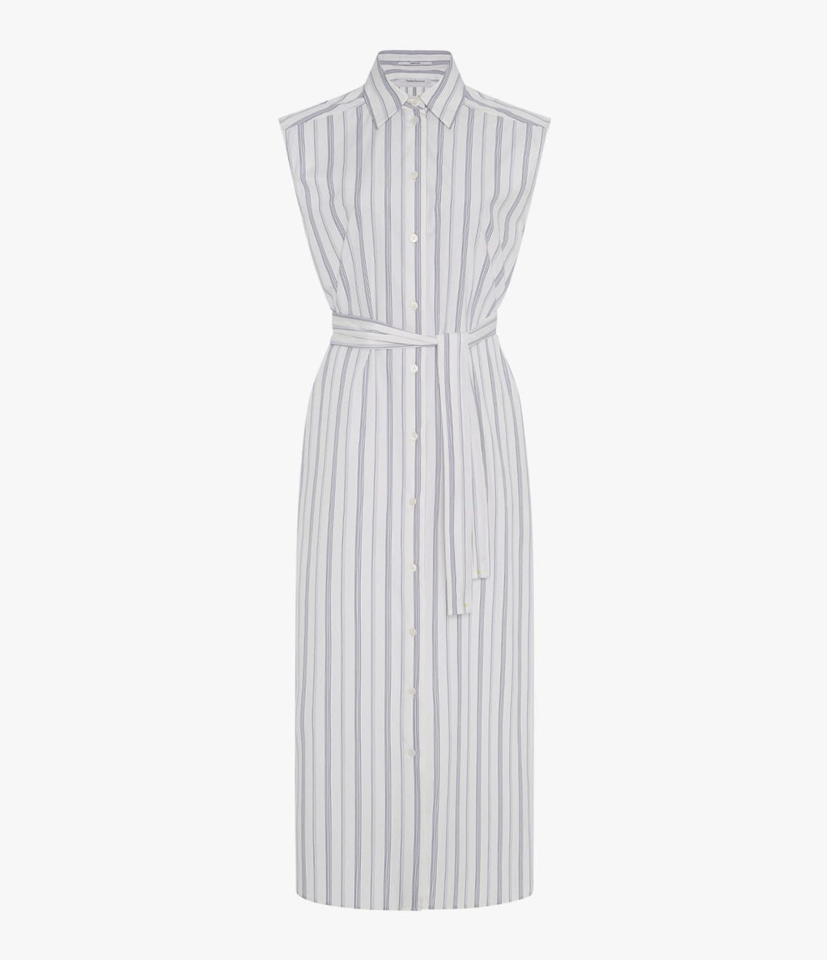 Sleeveless Pleat Back Tie Dress | White/Navy Stripe