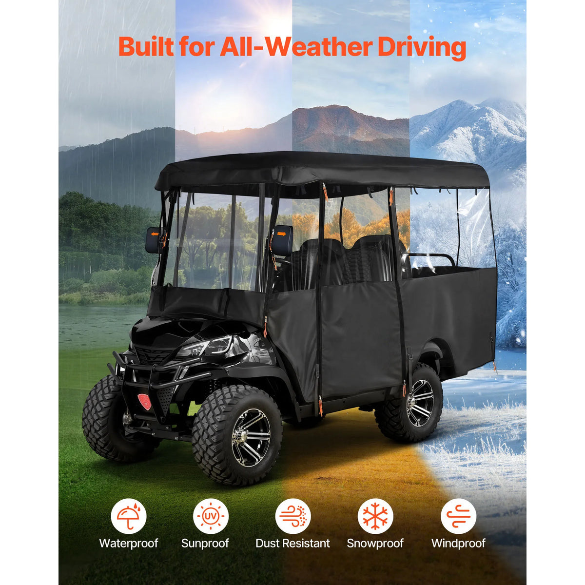 Golf Cart Enclosure for 4-Passenger Carts, Clear Windows