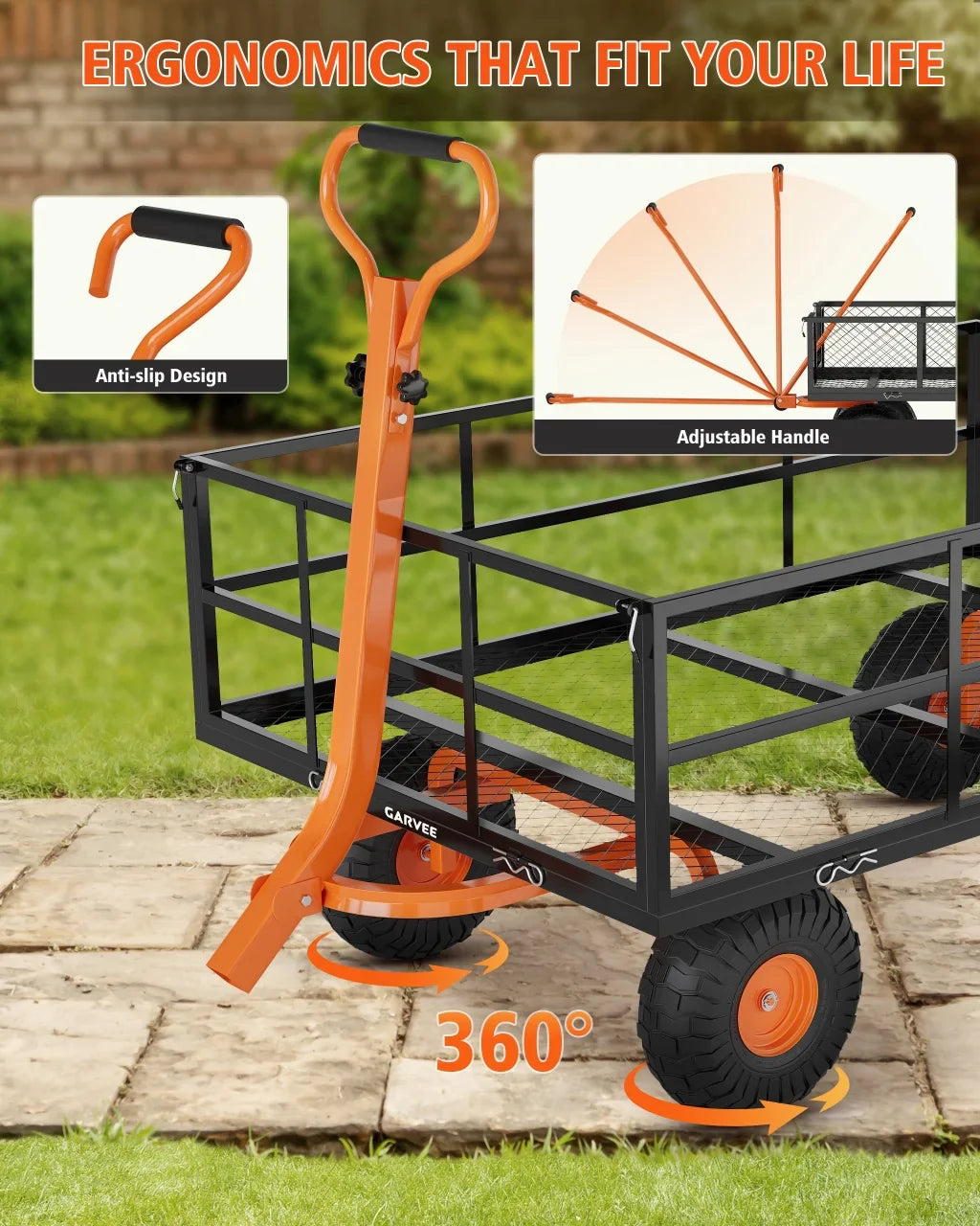HiMISS Heavy Duty Gardening Cart 3 In 1 Pull Wagon