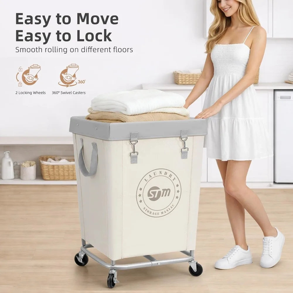 Industrial Laundry Hamper Cart With Heavy Duty Steel Frame