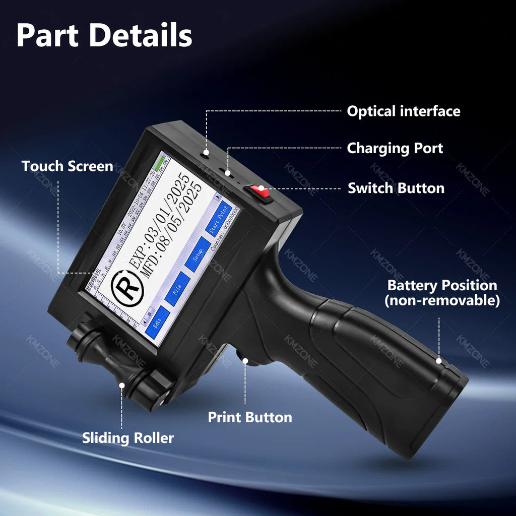12.7mm Portable Inkjet Printer Handheld TIJ Maker Machine with ink Cartridge Image Picture Serial Number Edit Print