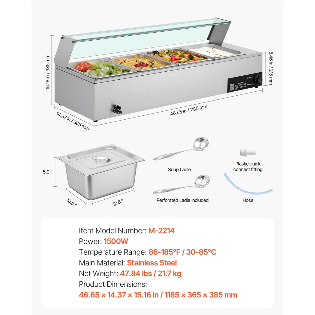 SucceBuy Commercial Food Warmer Stainless Steel Buffet With Glass Cover