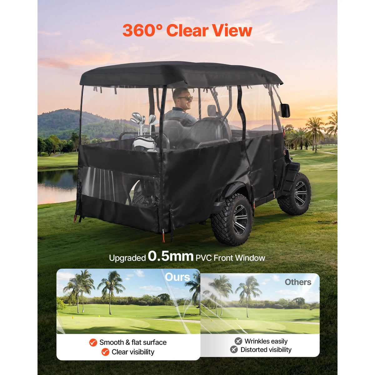 Golf Cart Enclosure for 4-Passenger Carts, Clear Windows