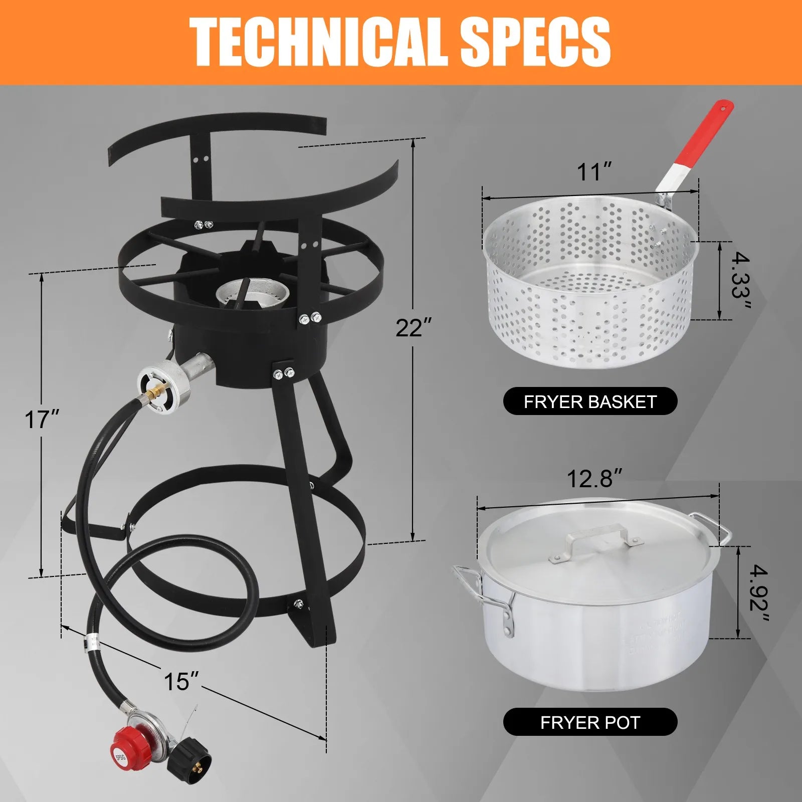Aluminum Deep Fryer Pot With 55000 BTU Propane Burner Thermometer
