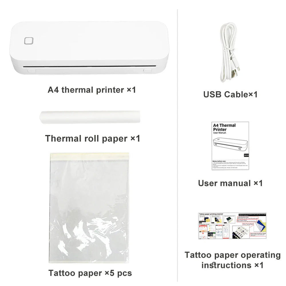 Portable A4 Thermal Printer Document Tattoo Printer Bluetooth Wireless Mini Printer Notes lmage Photo Printing Machine A4 Paper