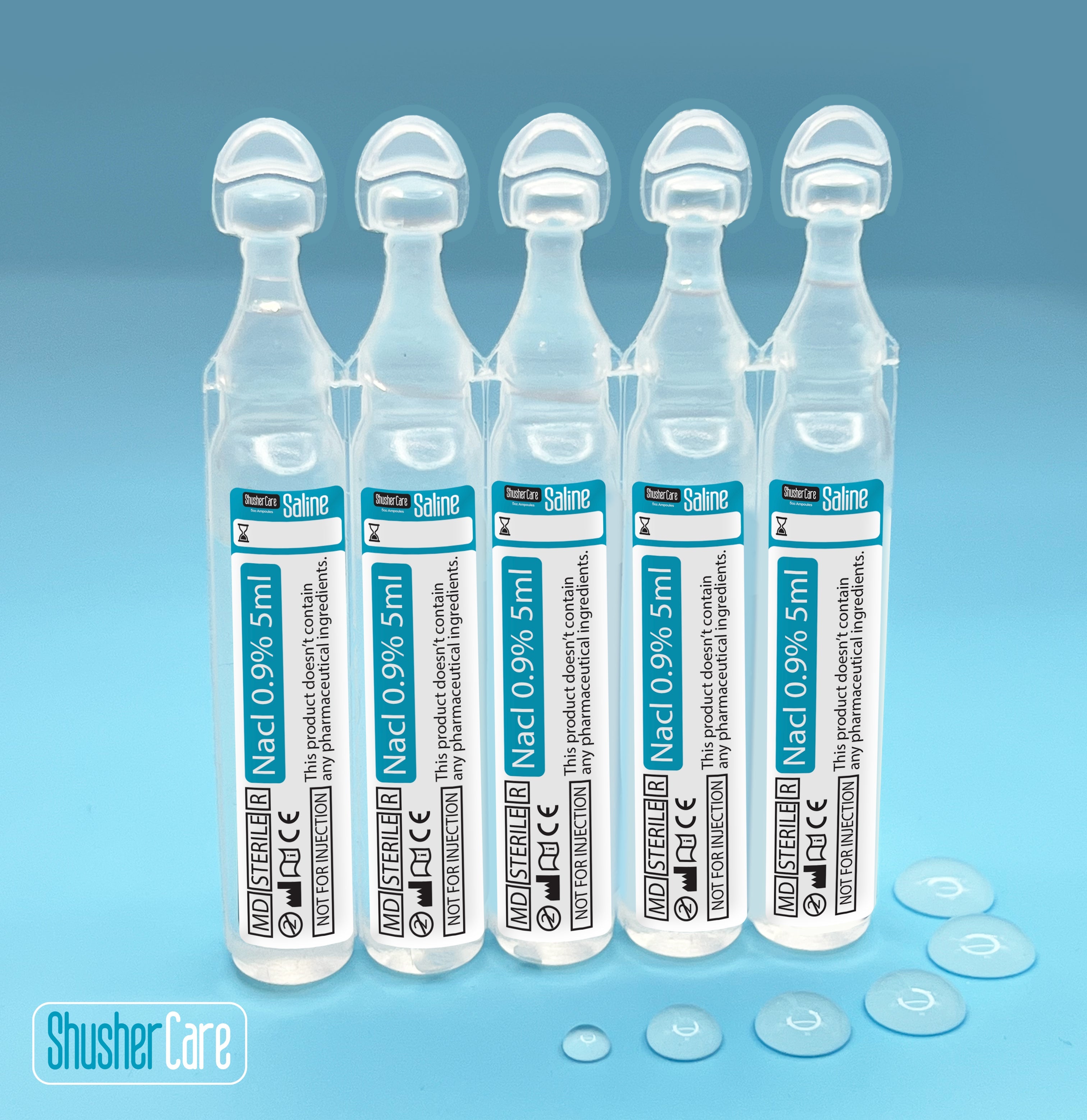Shusher Care Saline Ampoules – Sterile Single-Use Saline Solution for Nasal, Wound & Piercing Care