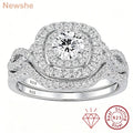 Newshe 2Pcs Halo Round Cut Moissanite Wedding Ring Set for Women Solid 925 Sterling Silver Zircons Luxury Bridal Rings