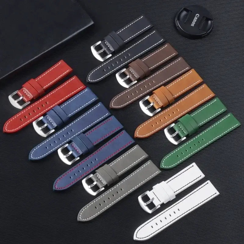 Garmin 18/20/22mm Quick Release Smooth Leather Band with Stitching Options