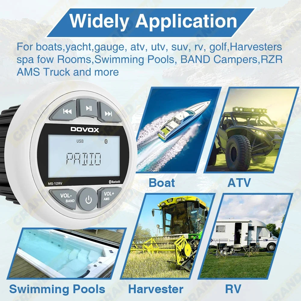 Golf Cart Bluetooth Stereo, Waterproof Marine Radio, White