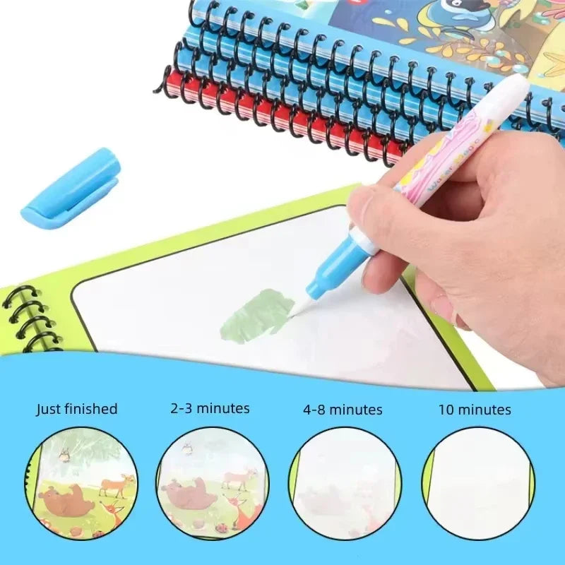 Kids Reusable Water Drawing Book | Mess-Free Magic Painting Pad with Water Pen for Toddlers
