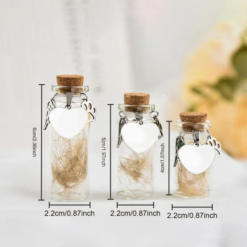 Pet Memorial Bottle for Pet Hair | Dog Cat Fur Keepsake Urn with Silver Accessories