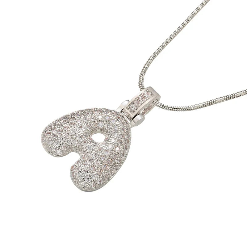 Silver Bubble Initial Letter Necklace | Customizable 26 Letters Pendant Jewelry for Women
