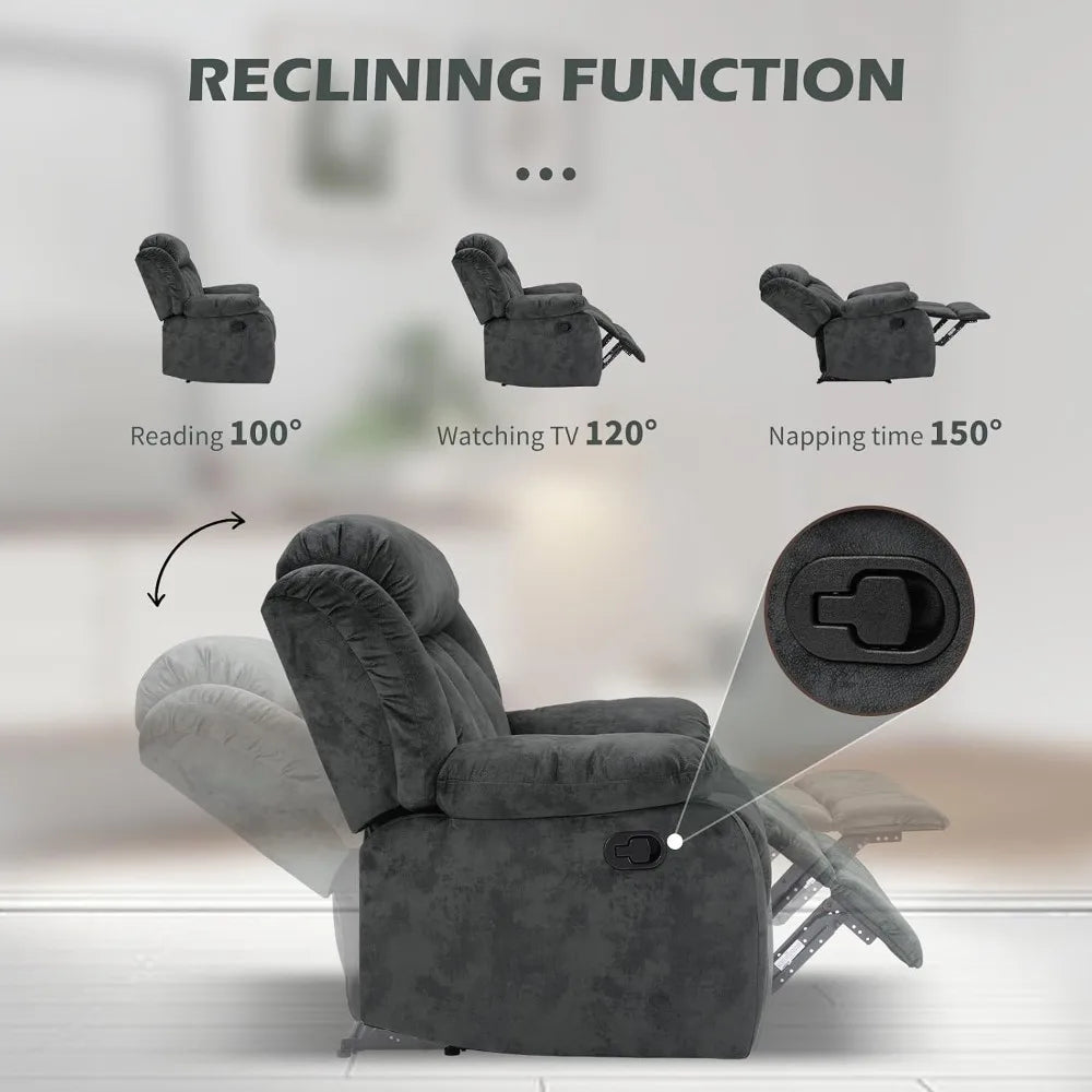 Manual Recliner Chair with Padded Armrests and Overstuffed Back