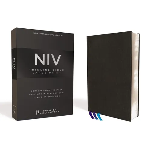 Niv, Thinline Bible, Large Print, Premium Leather, Goatskin, Black, Premier Collection, Comfort Print - Leather